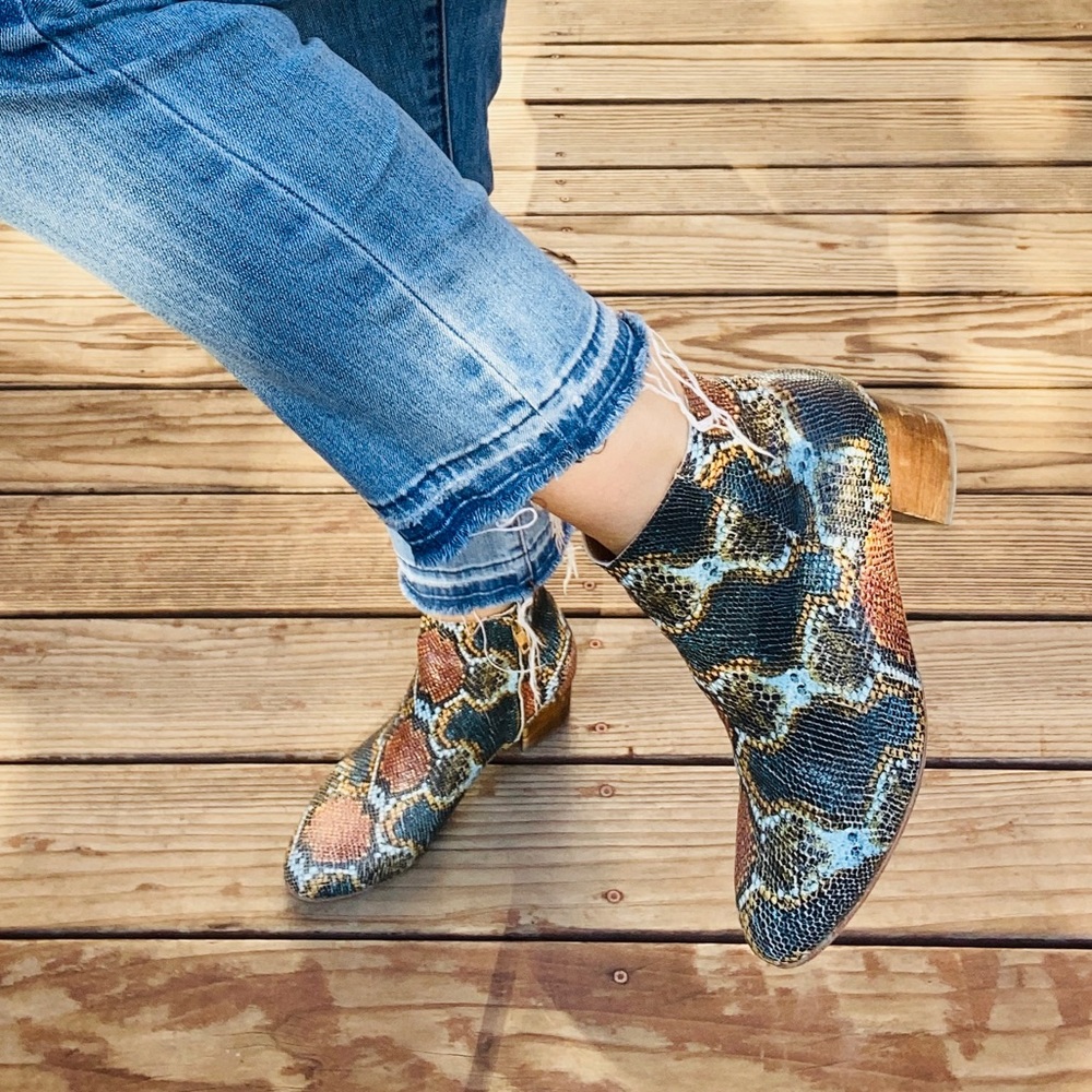 Parker Bootie, Python Print On Leather, Wood Heel - image 4